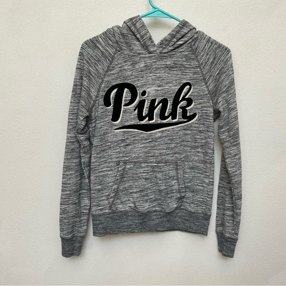 PINK Victoria's Secret Heather Grey Spellout Hoodie Size XS Comfort Casual